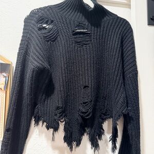Signature8 Black Distressed Turtleneck Sweater